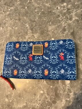 Dooney & Bourke Blue Cinderella print Zip Wallet with Gold Logo Plaque